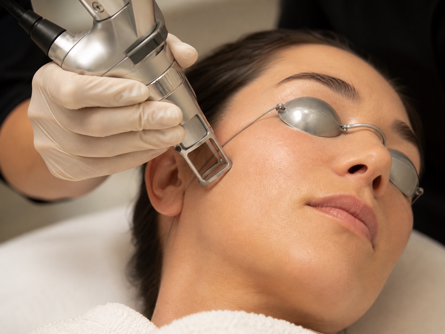 CO2 facial resurfacing treatment with protective eye shields