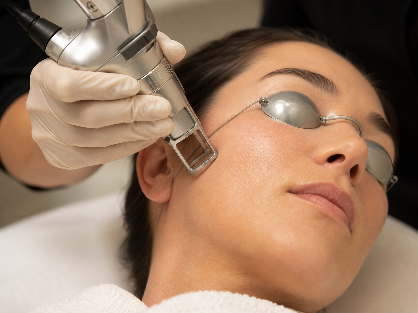 CO2 facial resurfacing treatment with protective eye shields