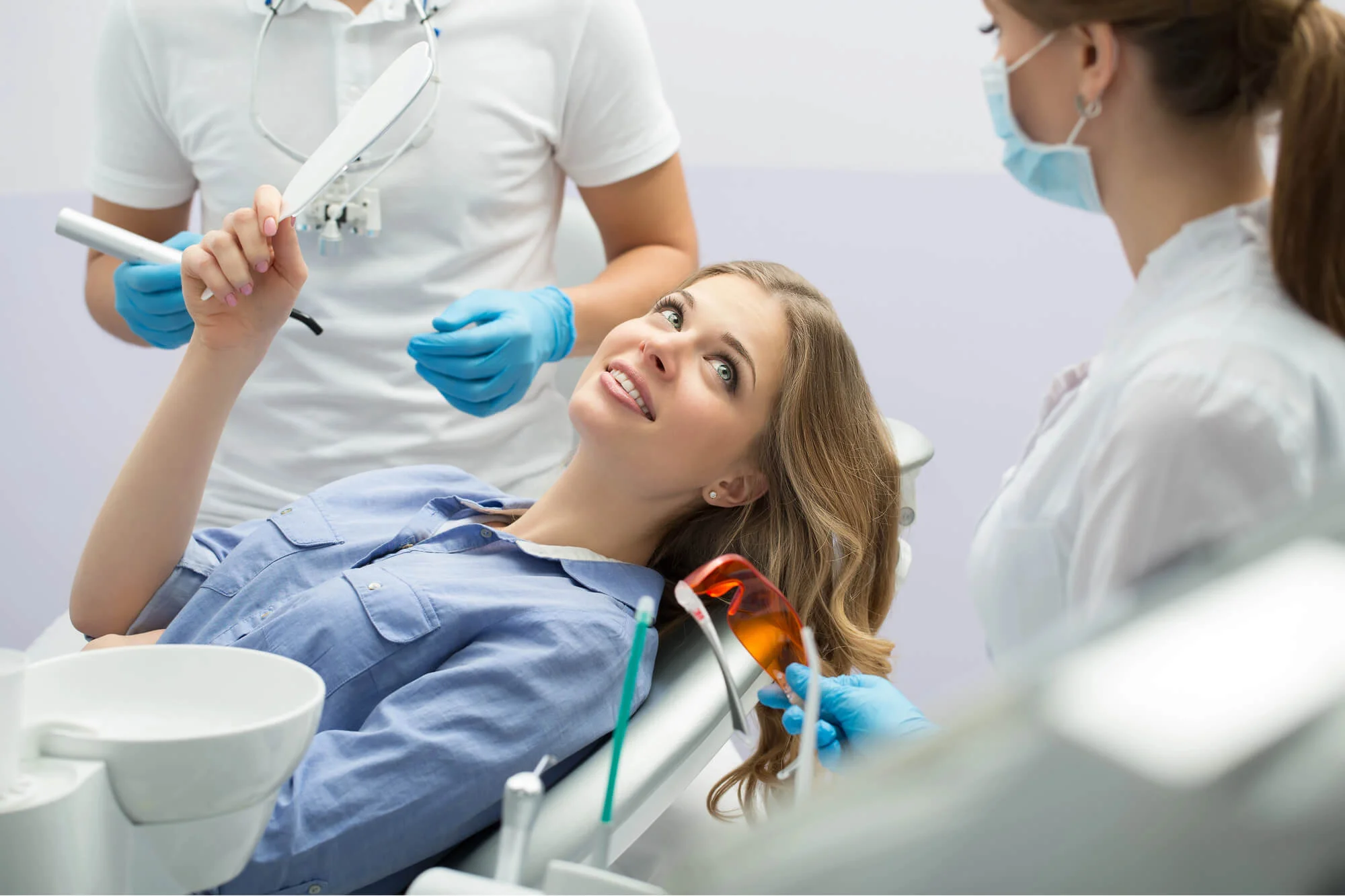 Smiling woman at dental checkup dentist in Winter Park